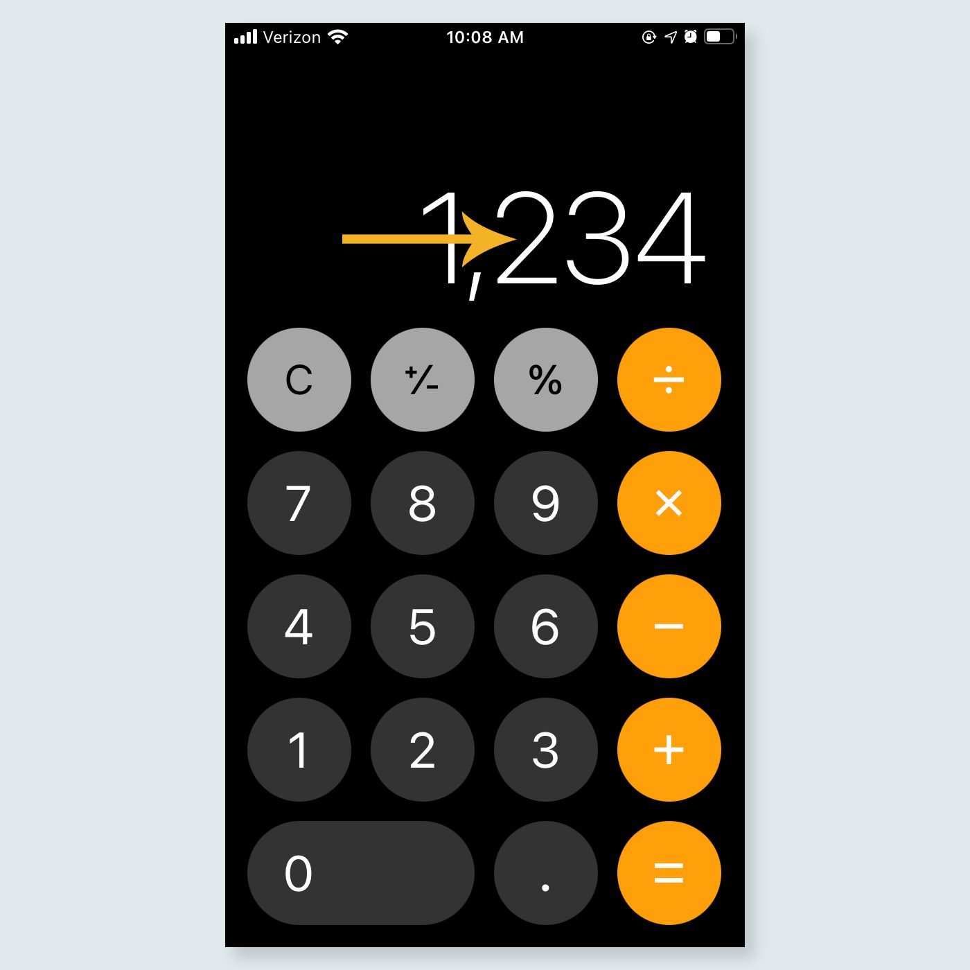 Backspace on the Calculator app