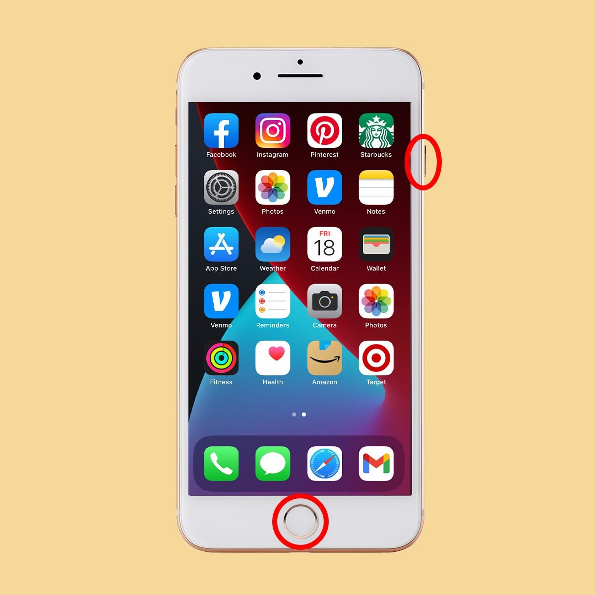 Press the home button and the power button (usually located on the top right of your phone) at the same time.